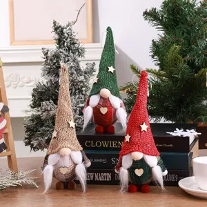 Weihnachten Wichtel Plüsch Puppe Ornament mit Strickmütze und langem Bart für Festtagsdeko.