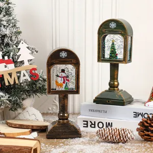 Creative vintage Christmas mailbox glowing music snow globe table holiday decoration gift