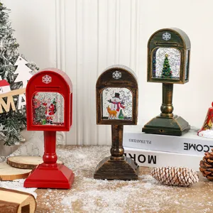 Christmas Mailbox Luminous Music Crystal Light LED Desktop Ornament Santa Claus Snowman Festive Holiday Home Decor