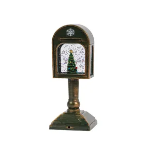 Christmas Mailbox Water Globe Light Vintage LED Glittering Christmas Tree Desktop Gift Ornament