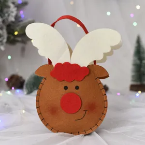 Bolsa de regalo de fieltro de reno de Navidad bolsita de caramelos bonita para manzana fiesta