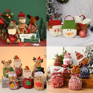 Bolsa de Regalo de Navidad Papá Noel Muñeco de Nieve Reno Bolsa de Caramelos Fiesta Decoración Hogar Soporte