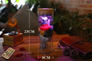 LED glass eternal rose flower bottle jar with cork lid home decor romantic gift 23x8cm