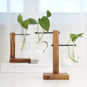 Kreativer Holzständer Hydroponische Glasvase Desktop Grün Lilie Pflanzenbehälter Modern Minimalistisch Heimdekor