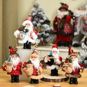 Standing Santa Claus Doll Christmas Ornament Fabric Figurine Festive Window Display Home Holiday Party Decoration Gift