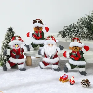 Christmas tree hanging plush dolls set featuring snowman, santa, deer and bear.