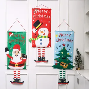 Christmas hanging banners fabric flags holiday party wall decor Santa snowman tree