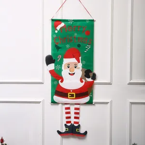 Christmas Santa Claus hanging banner holiday wall decoration with funny dangling legs for home.