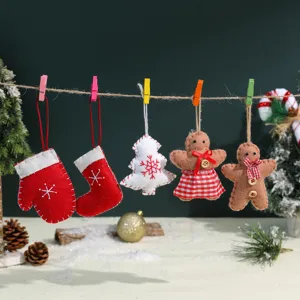 Christmas Plush Hanging Ornaments Cute Gingerbread Man Santa Sock Glove Tree Pendant Holiday Party Home Decor