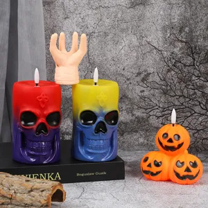 Halloween LED skull candle light funny hand prop stacked pumpkin ornament setup decor