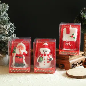 Christmas candle gift set featuring Santa snowman and cute house in clear boxes, home decor.