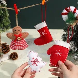Christmas felt hanging ornaments set gingerbread man stocking mitten tree decorations plush