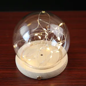 Dôme en Verre LED Guirlande Lumineuse Base en Bois Lampe de Table Veilleuse Décorative