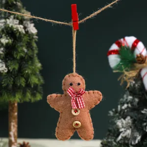 Charming gingerbread man plush pendant detail shot, perfect for Christmas tree holiday decoration.