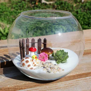 Récipient à Poisson en Verre Transparent Rond Vase Hydroponique pour Plantes Succulentes Terrarium de Mousse Pot de Fleur de Bureau