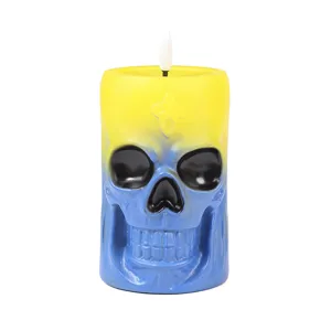 Halloween LED skull candle light, color gradient horror decor for home party prop spooky lighting.