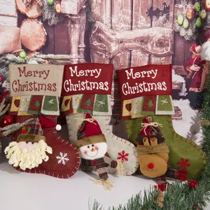 Christmas stockings set of 3 with 3D Santa snowman reindeer cute holiday hanging decor.