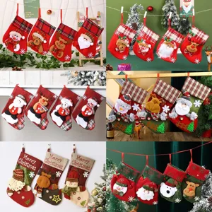 Christmas Stocking Burlap Santa Snowman Reindeer Bear Xmas Tree Hanging Pendant Gift Candy Bag Holiday Party Decor