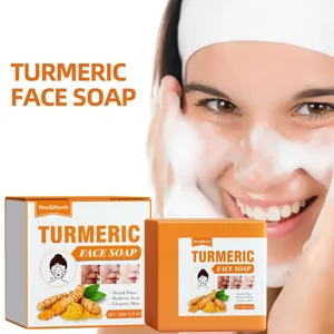 Savon visage au curcuma pour un nettoyage en profondeur, réduction des pores et anti-acné.