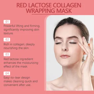 Detalle de la mascarilla de colágeno y lactosa roja con efectos reafirmantes y nutritivos.