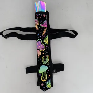 33cm folding kung fu fan with colorful mushroom print and elastic storage sleeve