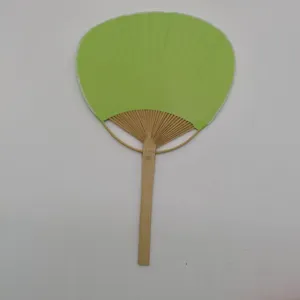 Grüner runder Fächer in Uni-Farbe mit Bambusgriff traditioneller Handfächer für Sommer