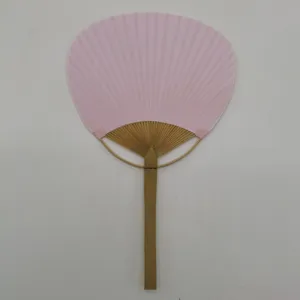 Rosa runder Fächer mit Bambusgriff, traditioneller Handfächer für Sommerkühlung, 24x38cm.