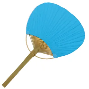 Blauer Papier Handfächer mit Bambusgriff traditioneller runder Fächer für Sommertage.