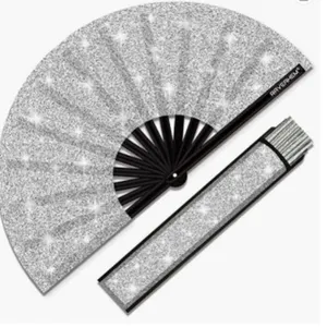 Large Kung Fu Fan Folding Glitter Sequins Hand Fan Bamboo Ribs Stage Performance Dance Fan Decorative Fan