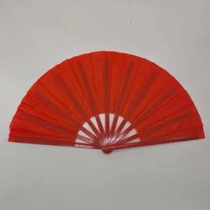 Abanico de Kung Fu plegable de 33 cm en rojo vibrante con varillas de plástico y tela