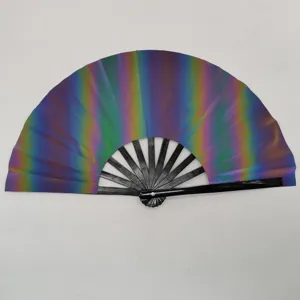 Reflective folding fan colorful cloth bamboo hand fan for festival party rave performance dancing