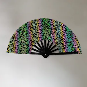 8 inch reflecterende vouwwaaier kung fu bamboe stoffen waaier kleurrijk geometrisch patroon