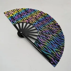 Reflective zebra print folding kung fu fan stage dance bamboo hand fan for performance