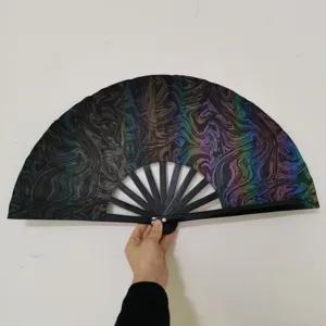 Reflecterende opvouwbare handwaaier met bamboe ribben voor dans, feesten en optredens.