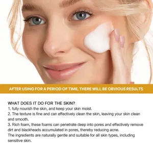 Close-up detail of facial foam cleanser application on skin, showing rich texture and pore cleaning.