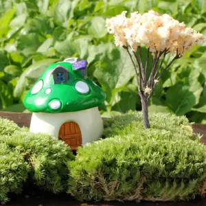 Miniatura casa di funghi micro paesaggio ornamento con albero e muschio per giardino decoro.