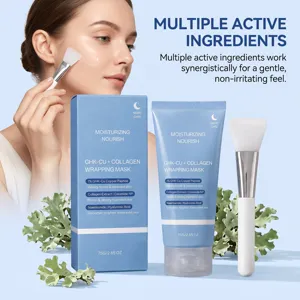 GHK-Cu Kupferpeptid Kollagen Schlafgesichtsmaske und Silikonpinsel Set für intensive Hautpflege.
