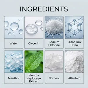 Detailed ingredients infographic for nasal fresh spray featuring natural and safe active formulas.