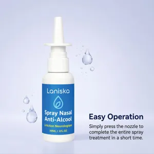 Detailed view of the portable nasal spray bottle with ergonomic nozzle and clear label text.