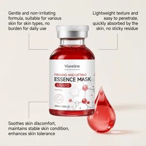 Vue détaillée du flacon d'essence raffermissante Viareline avec goutte, texture légère.