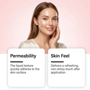 Détail du sérum facial montrant une texture légère, absorption rapide et fini non collant.
