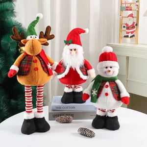 Christmas plush doll set featuring reindeer, Santa Claus and snowman for holiday decor.