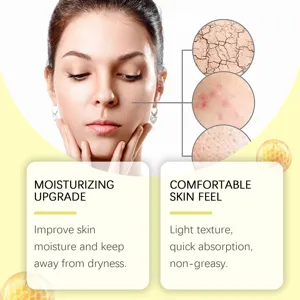 Skincare detail showing facial moisture improvement, dry skin relief, and quick absorption.