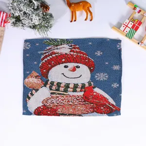 Christmas woven placemat featuring cute snowman and cardinal design for holiday table decor.