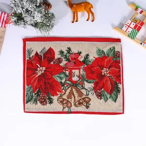Christmas placemat table mat festive red poinsettia fabric dining table decoration holiday home