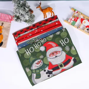 Christmas knit placemat set, cute Santa Claus and snowman table mat for holiday decor.