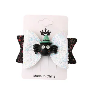 Halloween spider hair clip cute witch hat glitter bow hair accessories for party costume