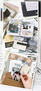 Detail van vintage ephemera-kit met getextureerd papier, tags en retro kaarten