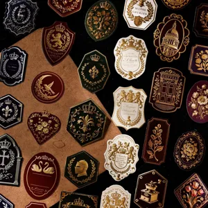 Premium retro gilded heraldic emblem stickers for vintage scrapbooking and journals