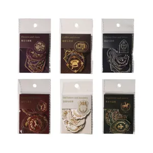 Set of 6 vintage gold foil heraldic stickers for scrapbooking and DIY journaling